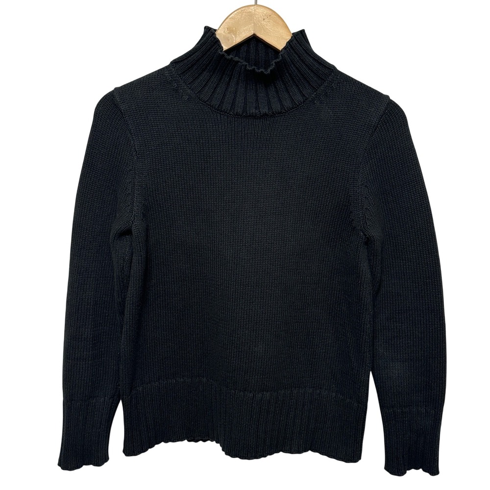J. Crew Cotton Mock Neck Ribbed Sweater Womens XS Black Pullover Academia Preppy